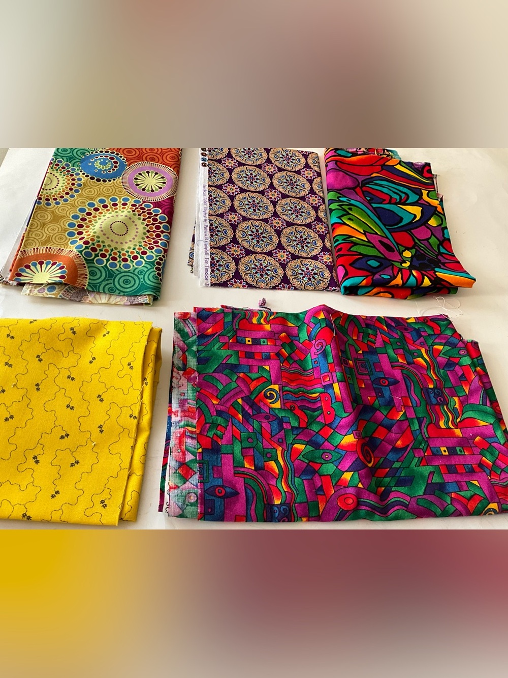 Quilting Sewing Fabrics Lot Boho Groovy Spirographic Style Cotton Multi Color